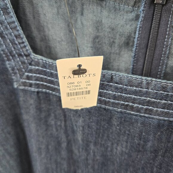 Talbots Denim Chambray Cotton Square Neck 3/4 Sleeved Midi Shift Dress 16P - Picture 14 of 15